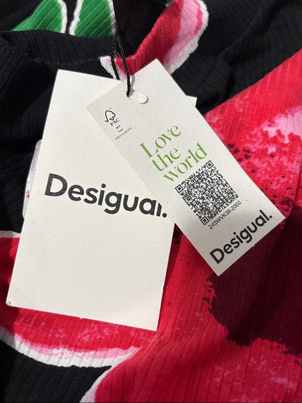 Desigual Floral Short Sleeve Mini Skater Dress Ribbed Knit - Picture 12 of 14